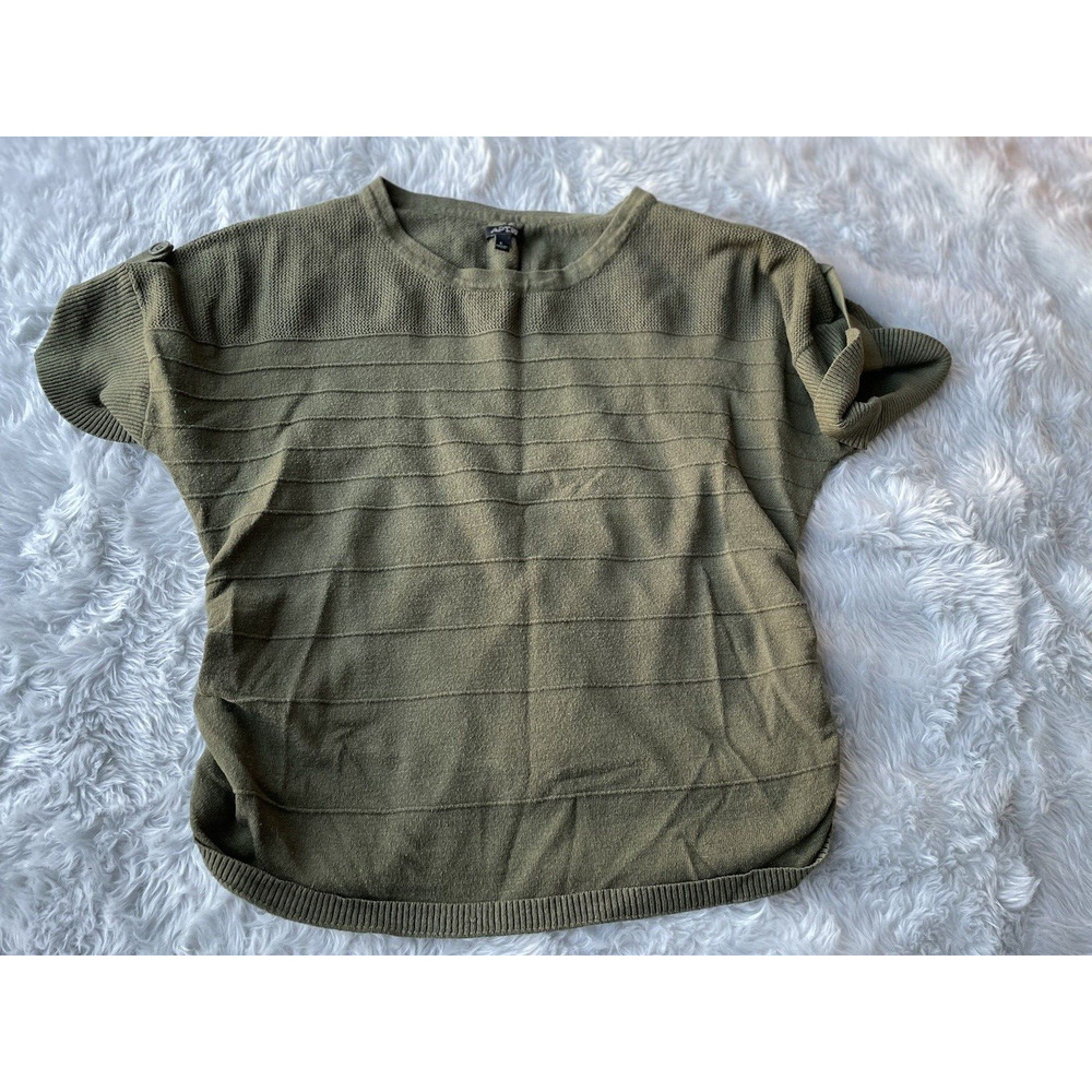 Apt. 9 Lightweight Sweater Womens L Green Short Sleeve Ruching Knit Stretch Work